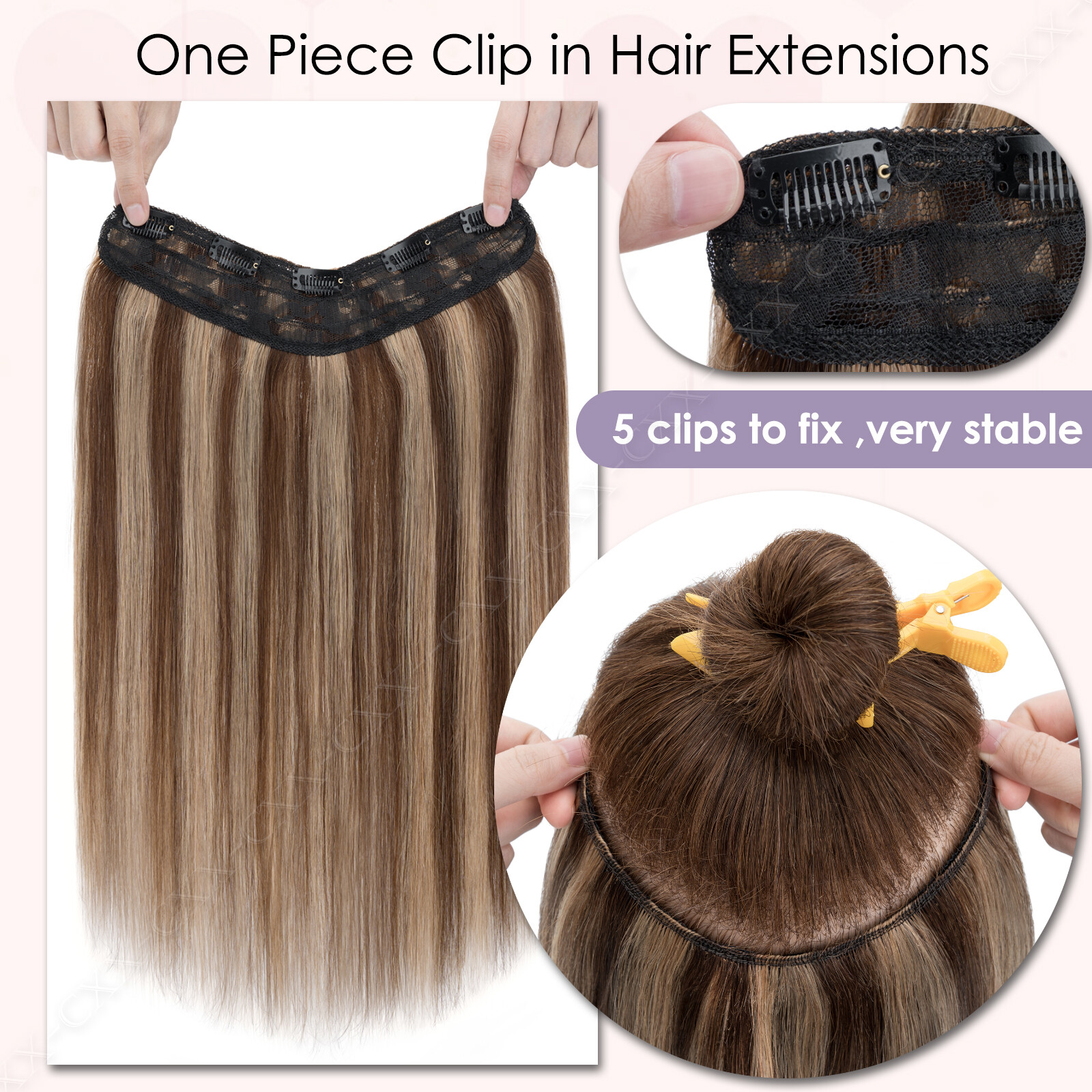 ONE PIECE V-Shape U Clip In 100% Remy Human Hair Extensions Weft Thick Full Head