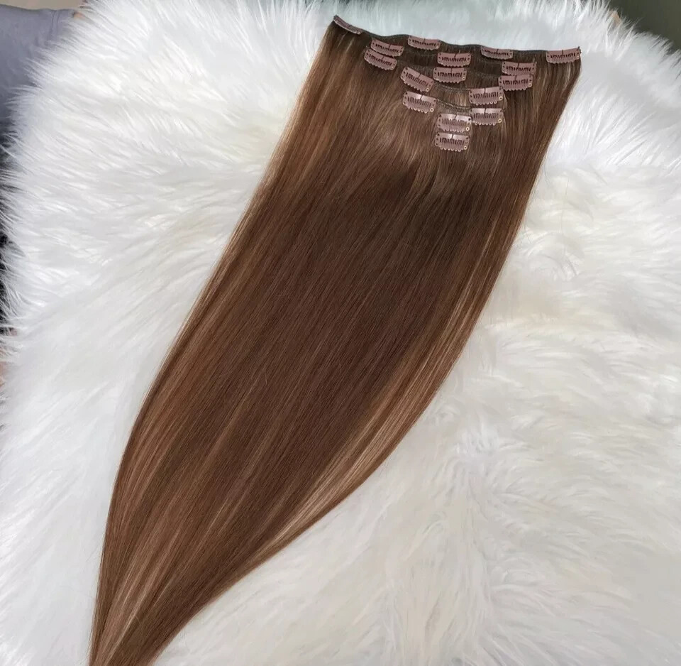 12A 24INCH BRAZILIAN CLIP IN VIRGIN HUMAN HAIR 7PCS ASH BLONDE 8# 120g STRAIGHT