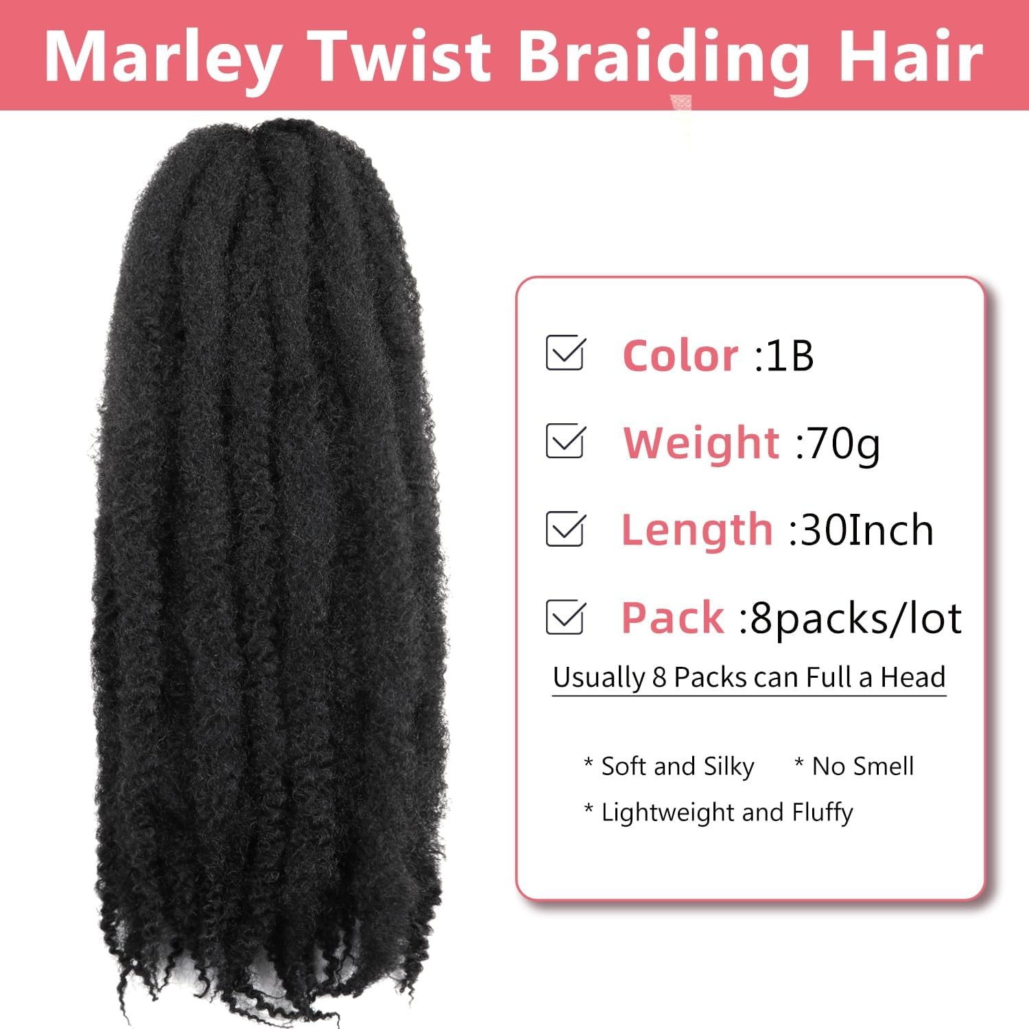 Marley Twist Braiding Hair – 30 Inch 8 Packs Cuban Twist Hair Soft Marley Hai…