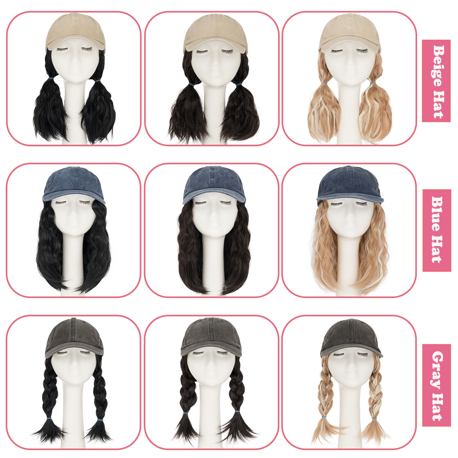 Instant Style 8″ Curly Wavy Cap Wig Adjustable Baseball Hat with Attached Hair M