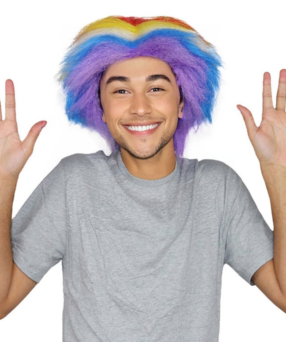 Crazy Clown Around Wig, Rainbow Clown Scary Wigs, Premium Breathable Capless Cap