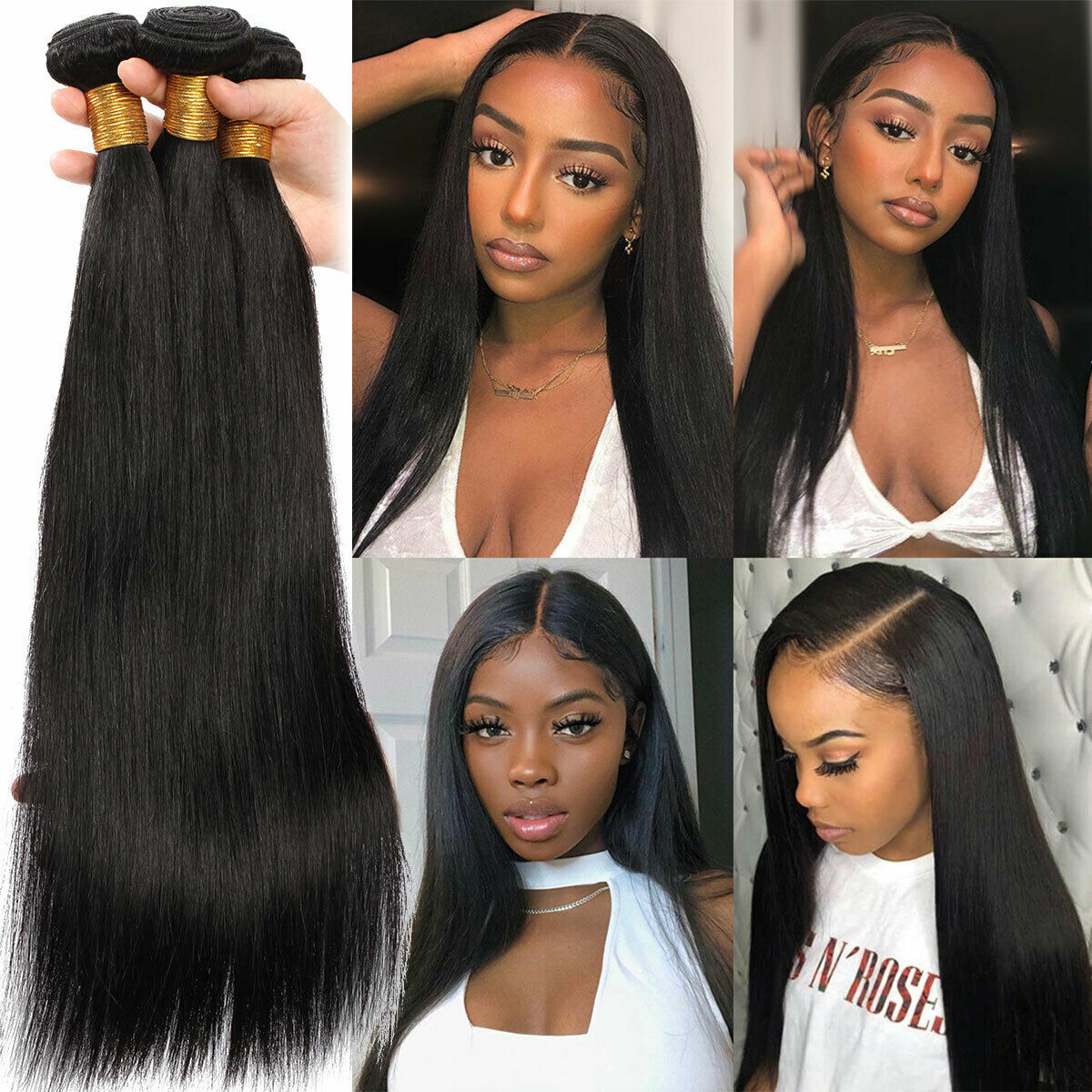 Straight Body Wave Peruvian Virgin Human Hair Bundles Extensions Weave Weft 8-30