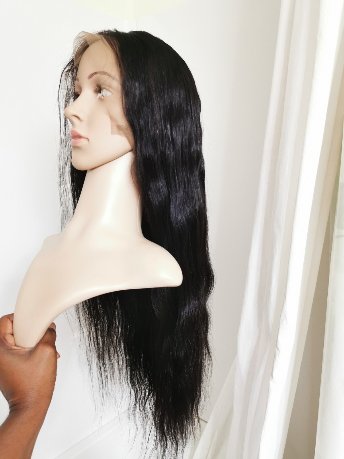 New Custom High Quality 28” 360 Lace Straight Human Hair Wig 1B