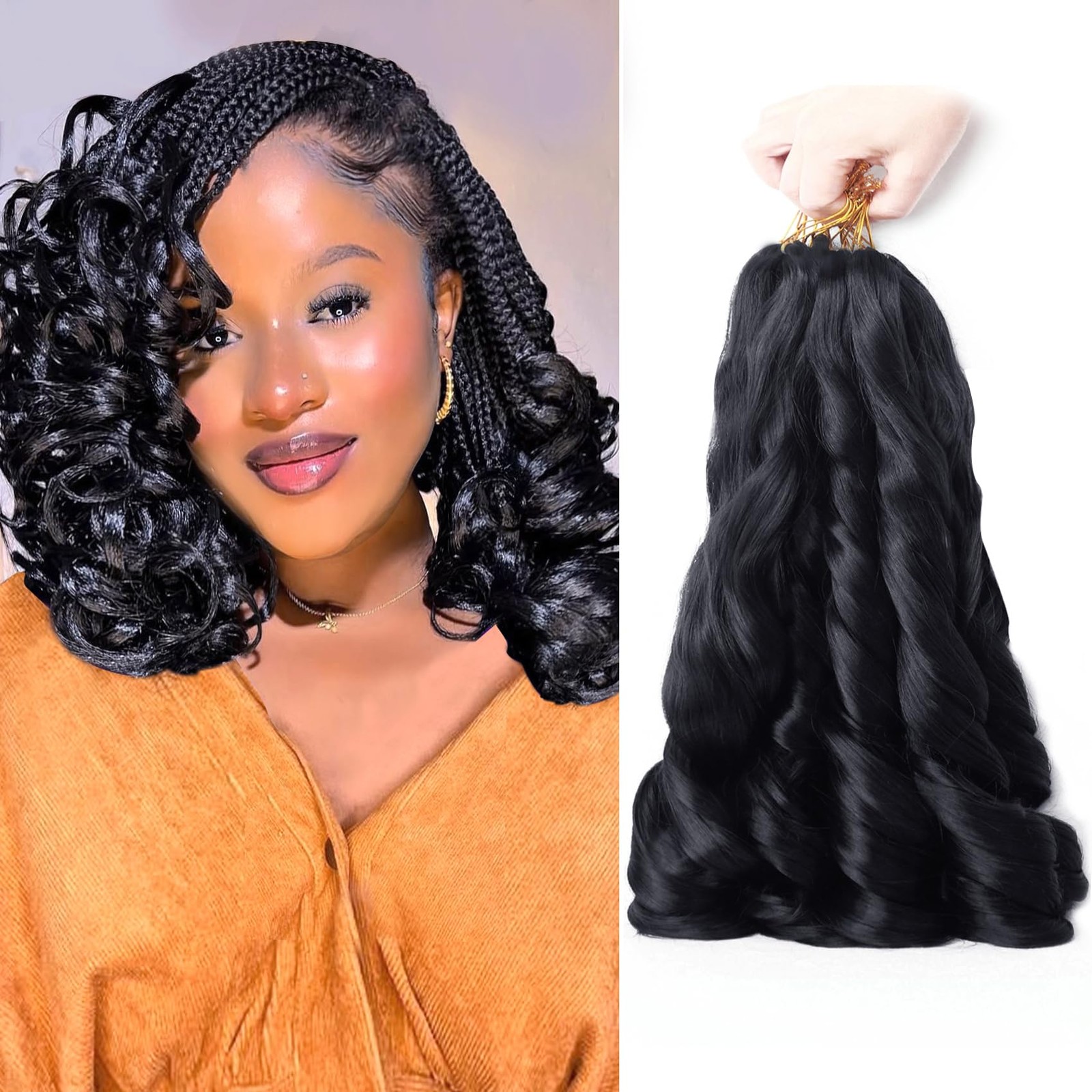 French Curl Braiding Hair 12 Inch Natural Black 8Packs Loose Wavy Spiral Curl…