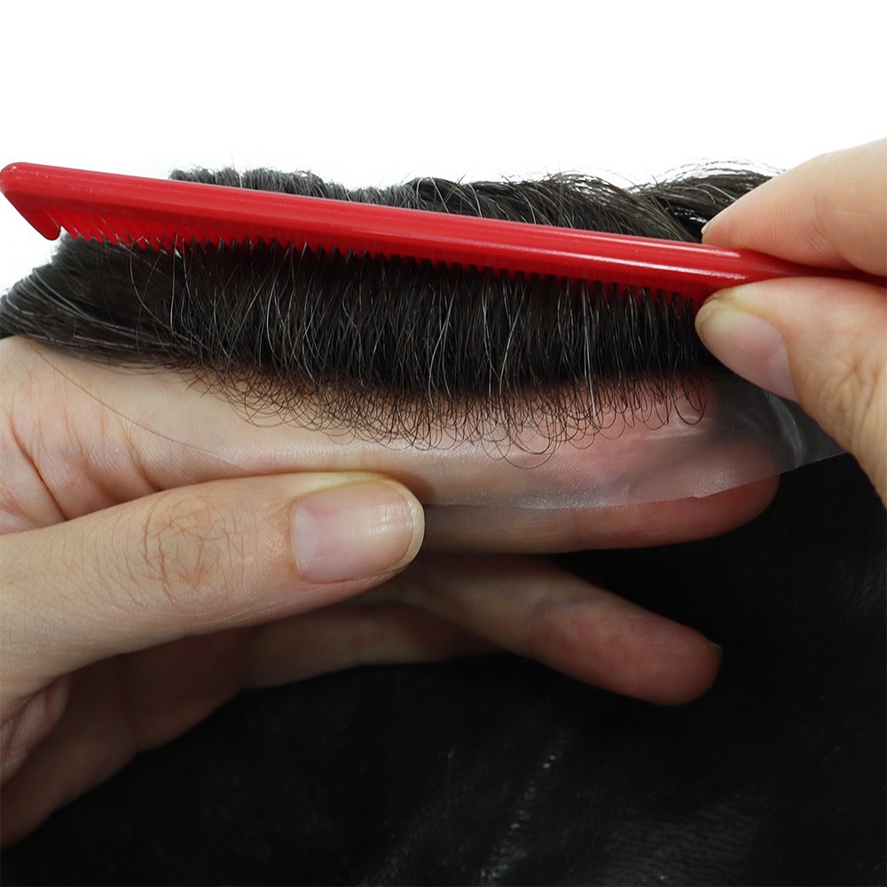 Toupee Mens Human Hair Thin Skin PU Hairpieces System Replecement Natural #220