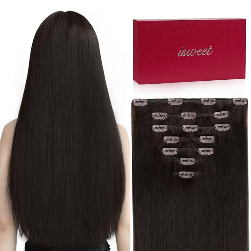 Isweet Straight Clip In Hair Extensions Real Human Hair 7Pcs 14 Inch 95G 2 Dark