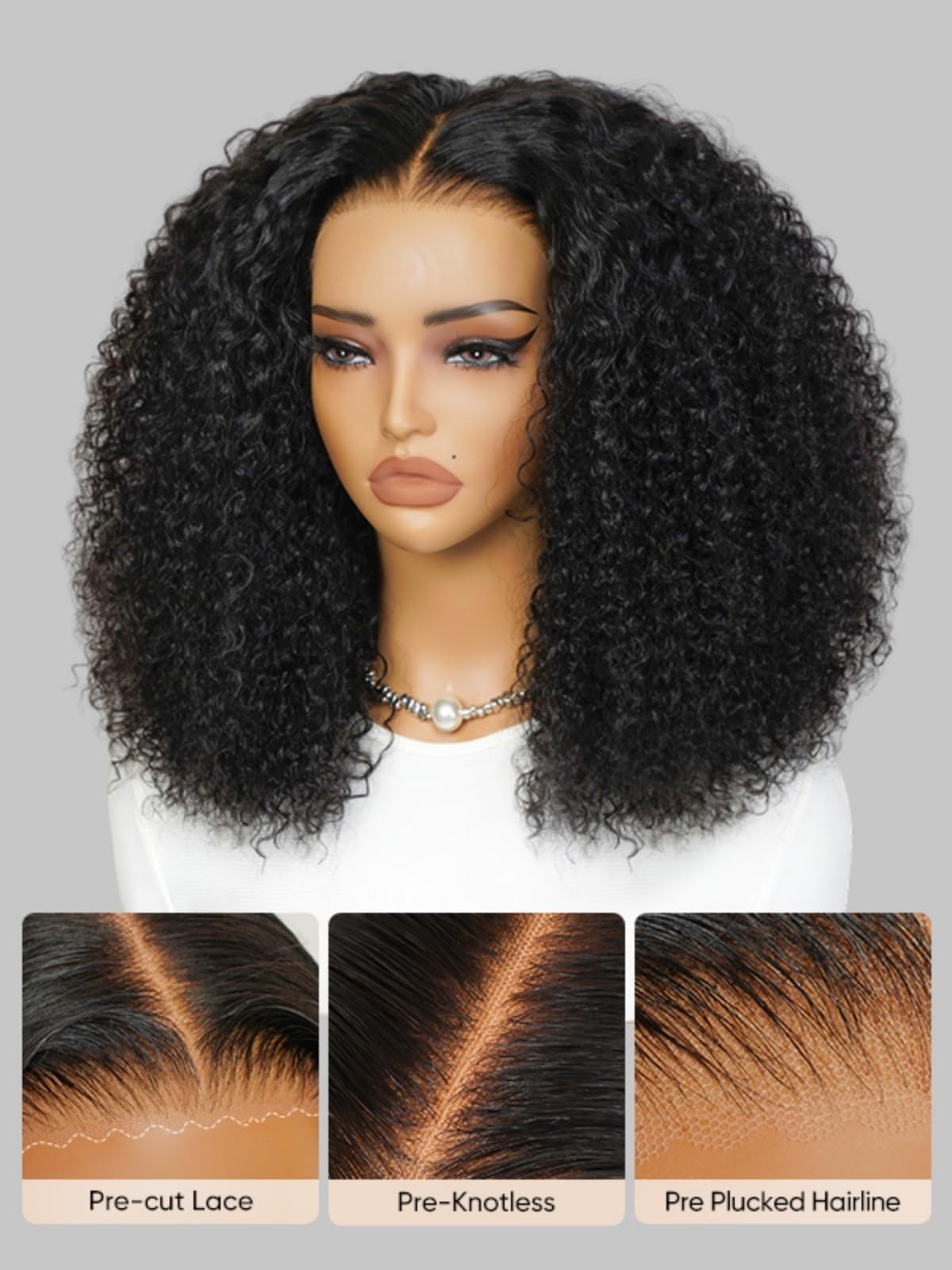 Curly Glueless Human Hair Wig 18″ – Pre Cut, Pre Plucked, 100% Real Hair, Wear &