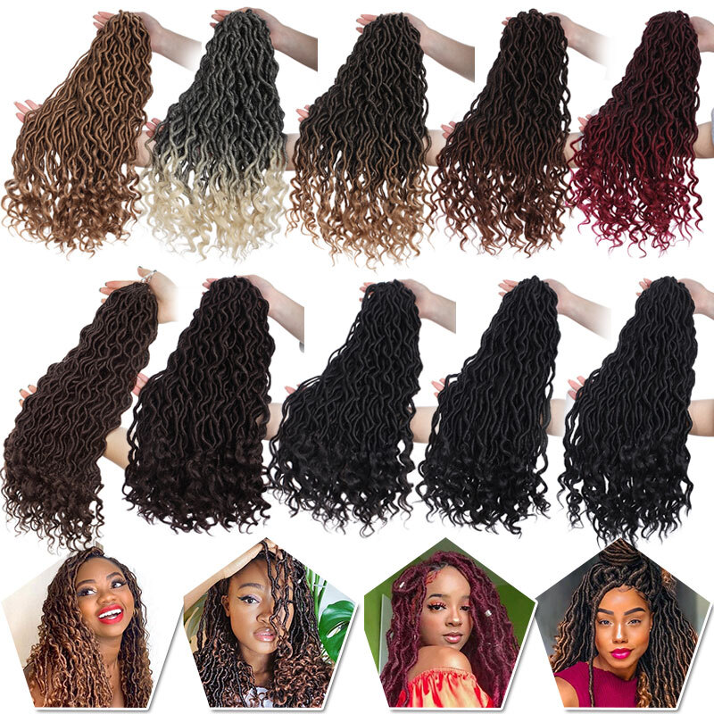 US Goddess Locs Deep Curly Faux Locs Dreadlocks Crochet Braids Hair Curly Ends