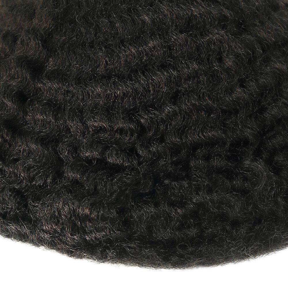 Mens Toupee Human Hair System Poly Skin Unit Afro Curl Black Hair Pieces AFSK