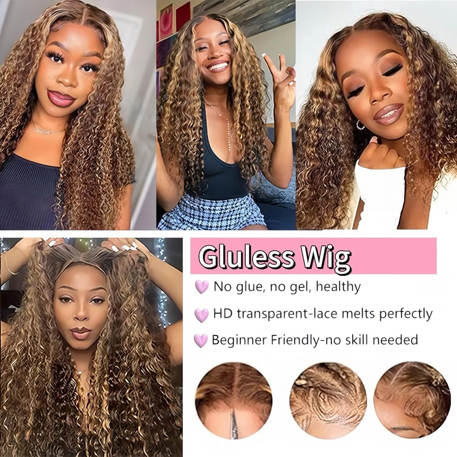 Glueless Human Hair Wigs Deep Wave Curly