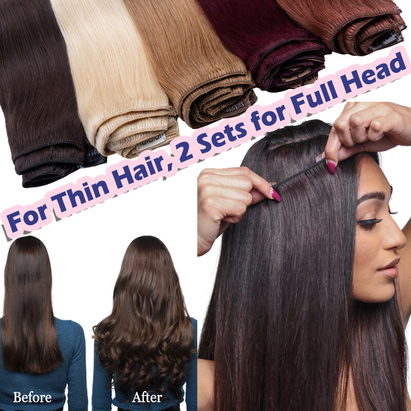 Double Weft Thick Clip in Real Human Remy Hair Extensions Balayage Full Head