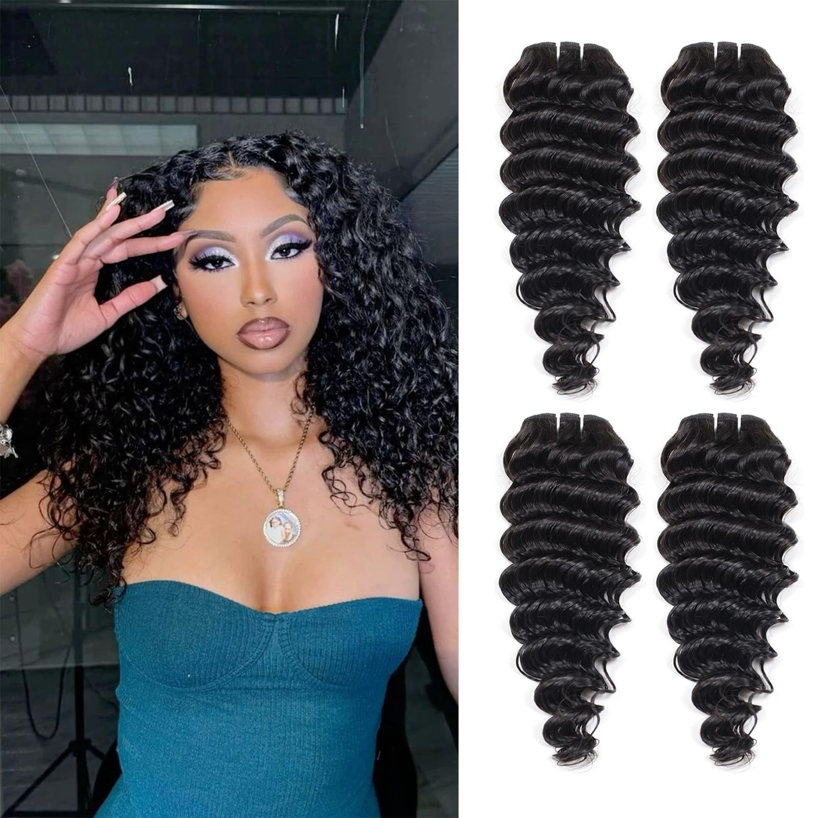 JTdebade Deep Wave Human Hair bundles 14 Inch 12A Grade Brazilian Human Hair …