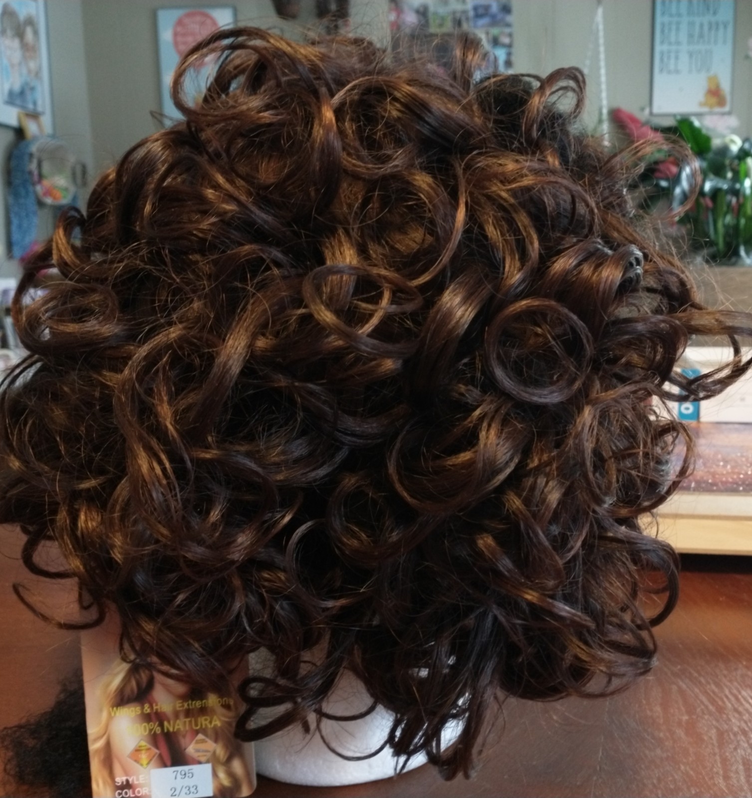 Women’s Brunette Curly Wig With Tag~New~Net~Care Instructions~Adjustable Fit~EXC