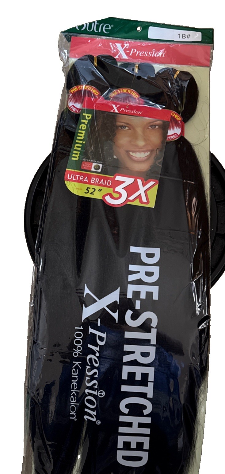 3X-pre-Stretched Women’s Hair Braid Extension 1B 100% Kanekalon 52 ‘’ Black.