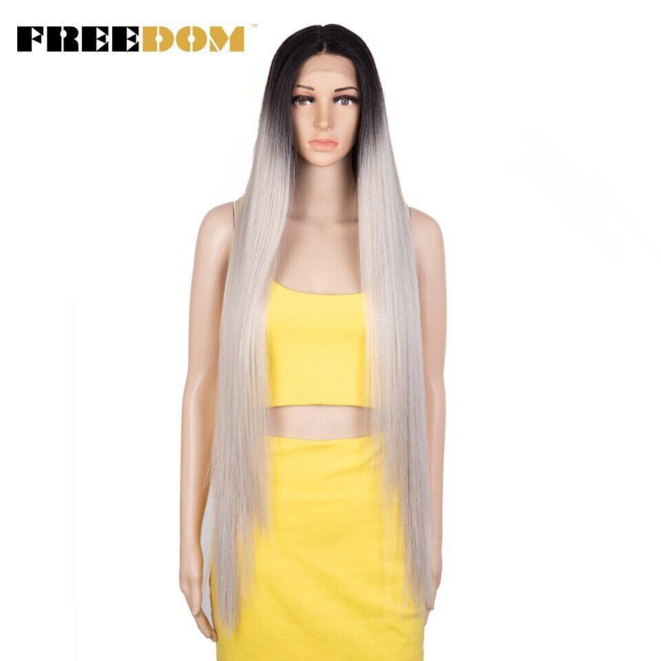 Synthetic Lace Front Wigs Super Long 38Inch Ombre Highlight Straight Wigs