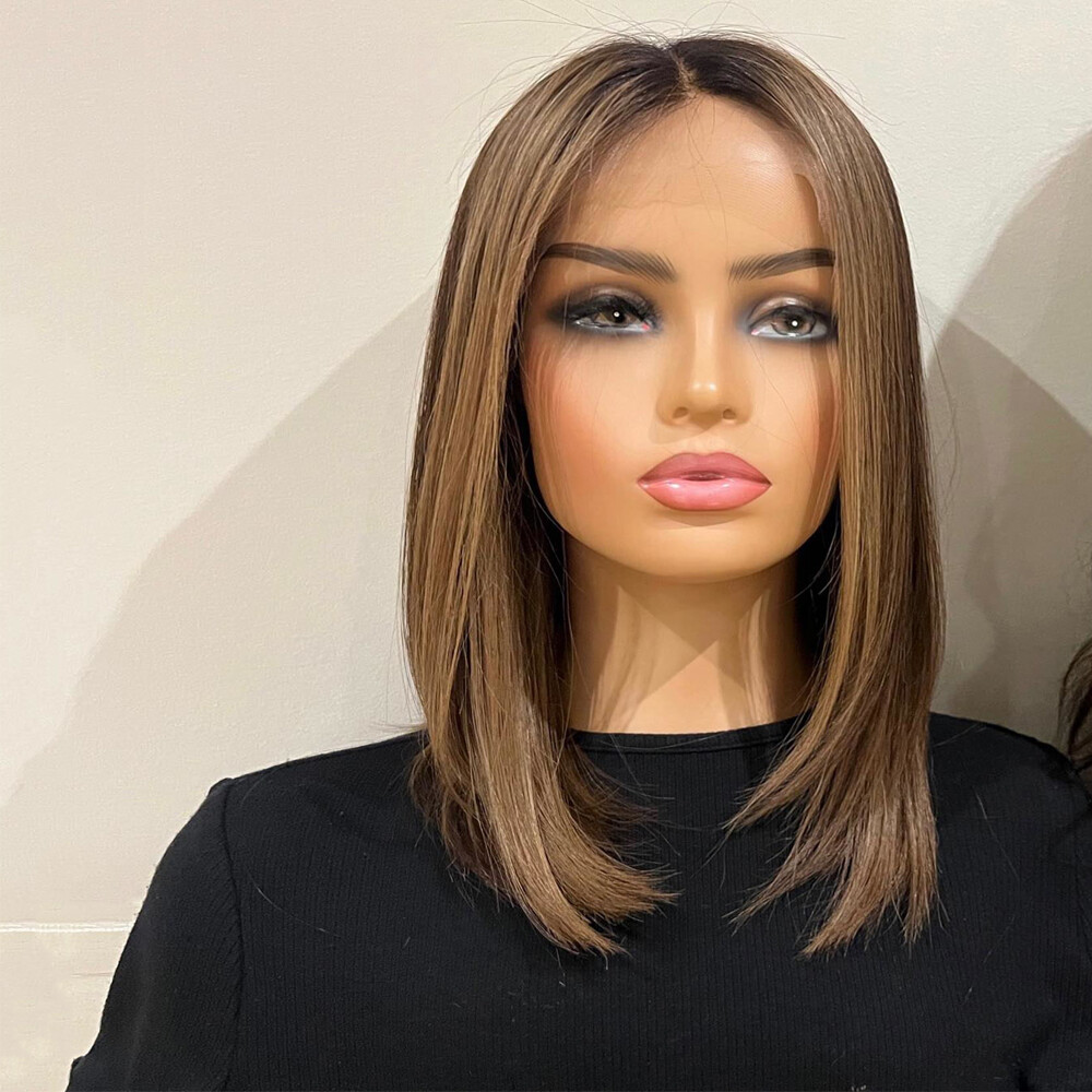 100% Human Hair Lace Front Wigs Ombre Highlight Brown 4×4 Lace Front Wig