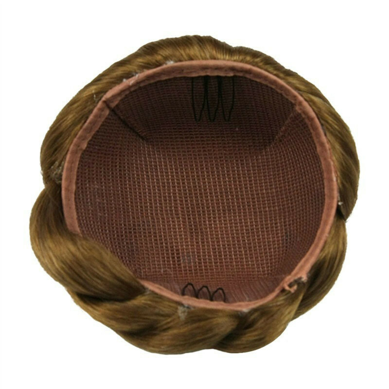 Women’s Braided Hair Bun Scrunchies Clip in Chignon Retro Hairpieces Synthetic