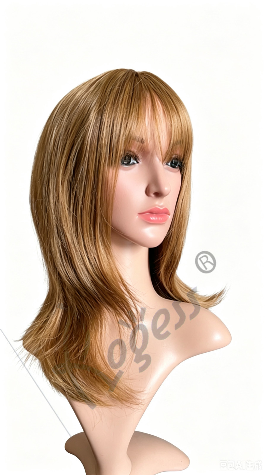 Brown Layered Shoulder-Length Wig with Bangs Heat Resistant Synthetic Hair5253