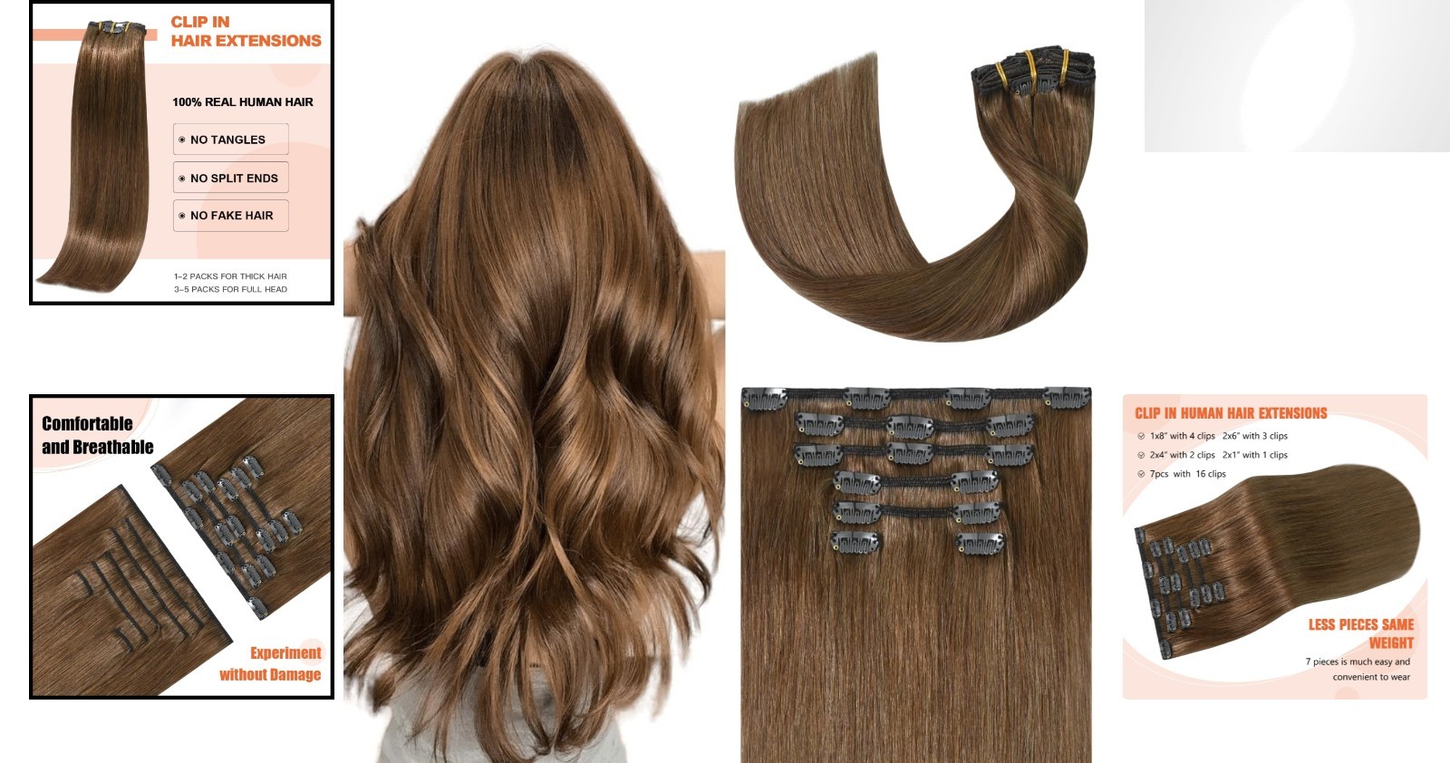 Silky Straight 18-Inch Remy Hair Extensions in Chestnut Brown – 7pcs 70g Set