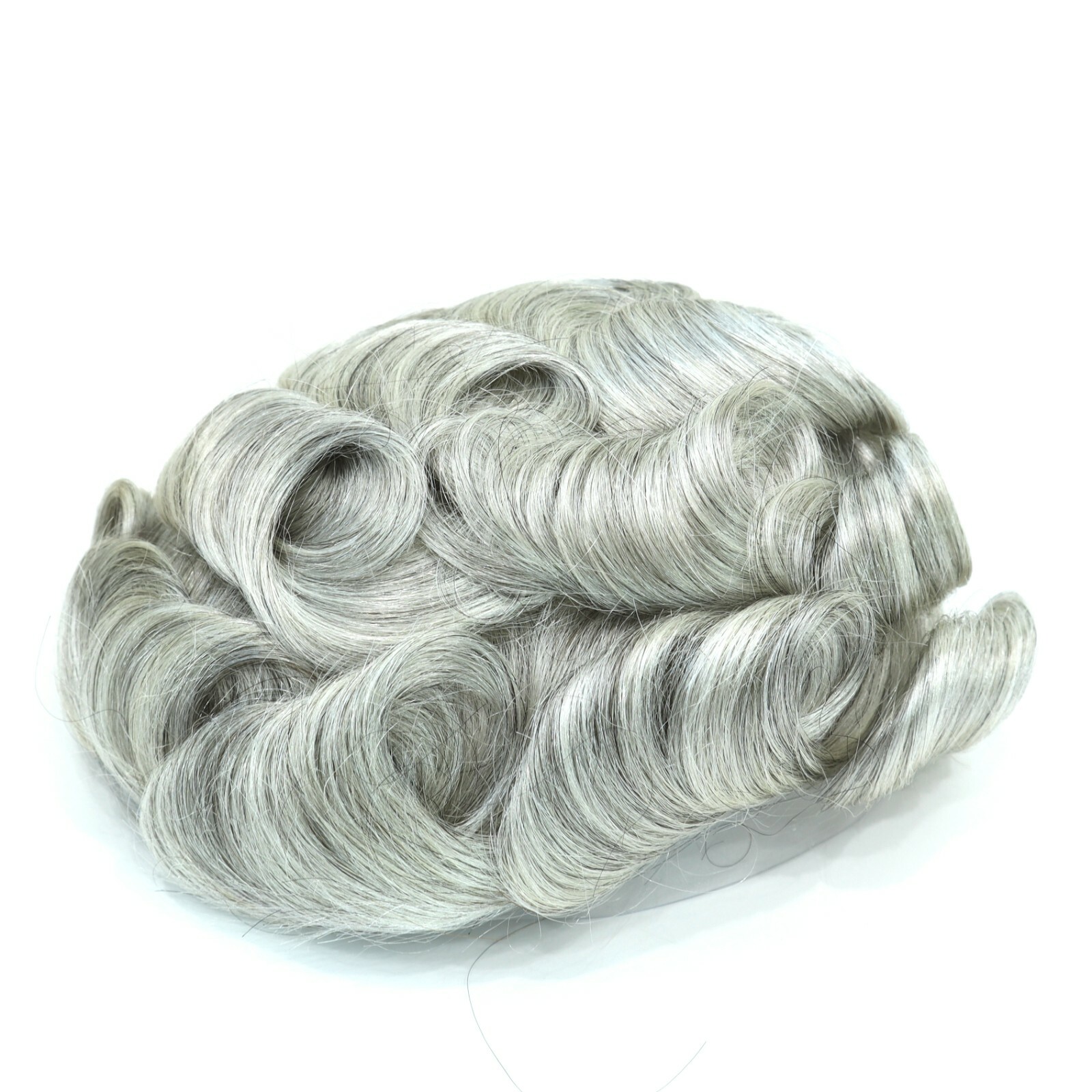 Mens Toupee Human Hair Replacement System Poly Skin V-loop Grey Hairpieces #1B80