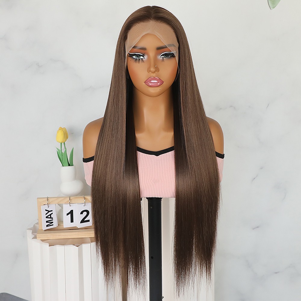 13×4 Free Part Pre Plucked Natural Hairline Lace Front Wigs Dark Brown Glueless