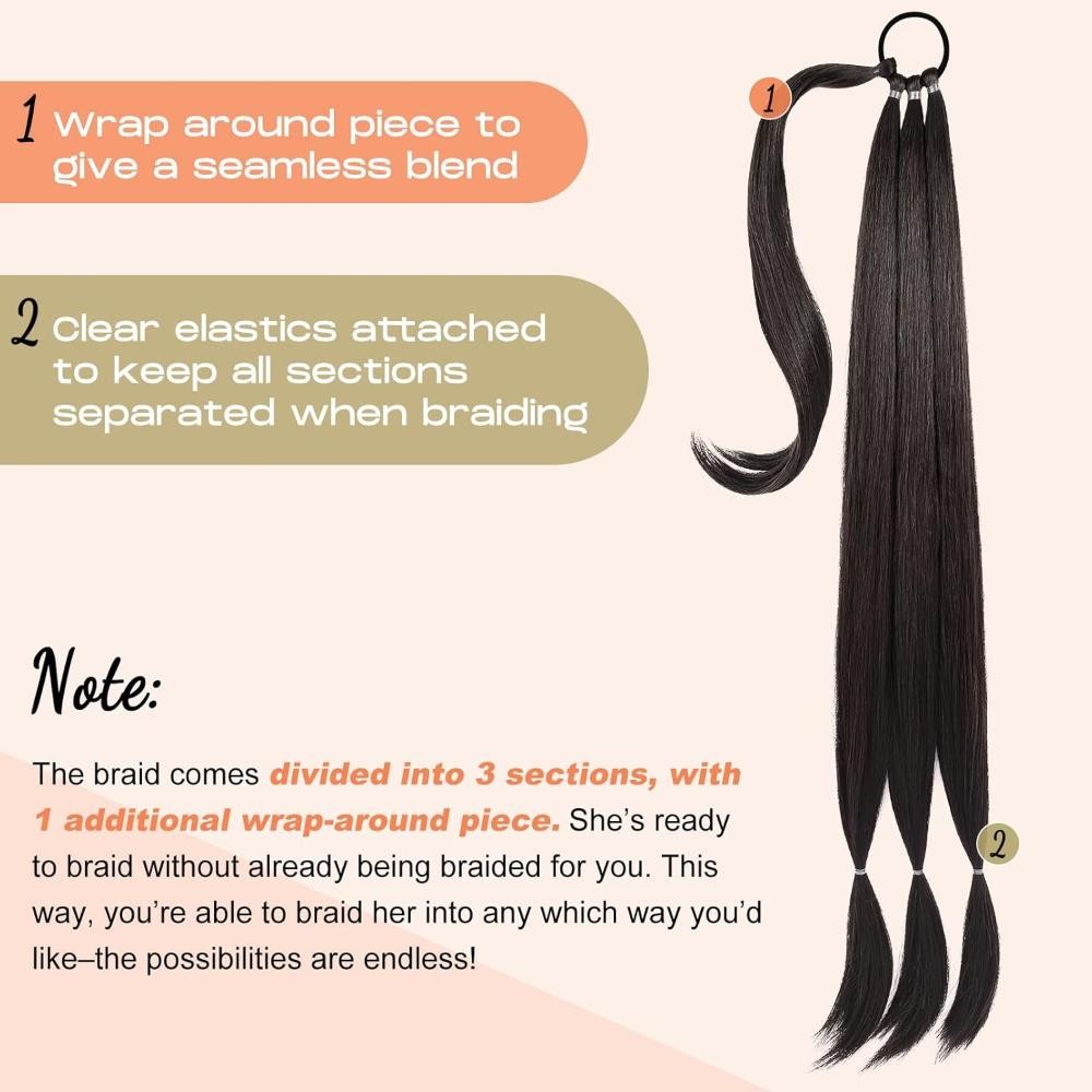 SEIKEA Long DIY Braided Ponytail Extension with Hair Tie Straight Wrap