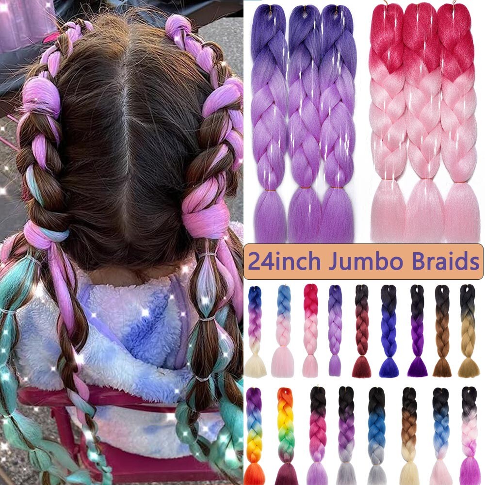 NEW Tinsel Shiny Rainbow 24″ Jumbo Dutch Braids Crochet Braiding Hair Extensions