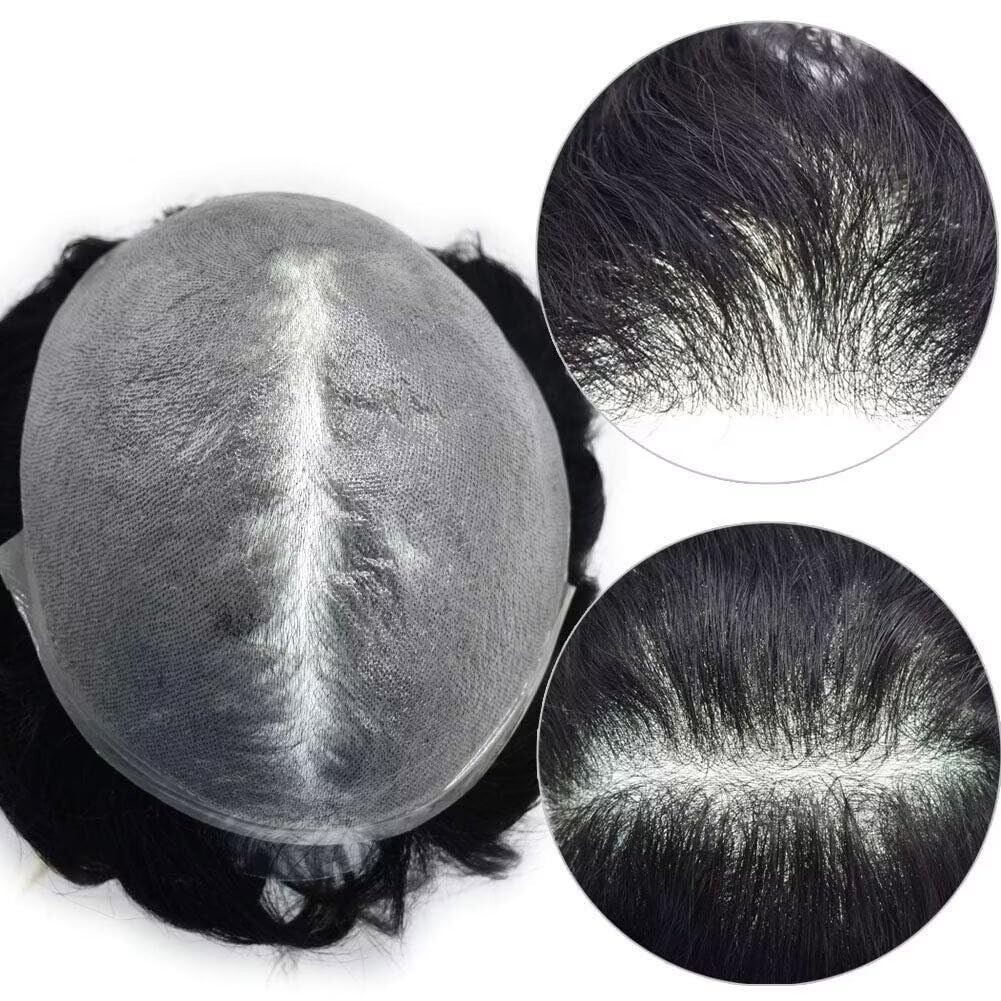 Mens Toupee Human Hair Piece Ultra Thin Skin V-Loop Men Hair Replacement System