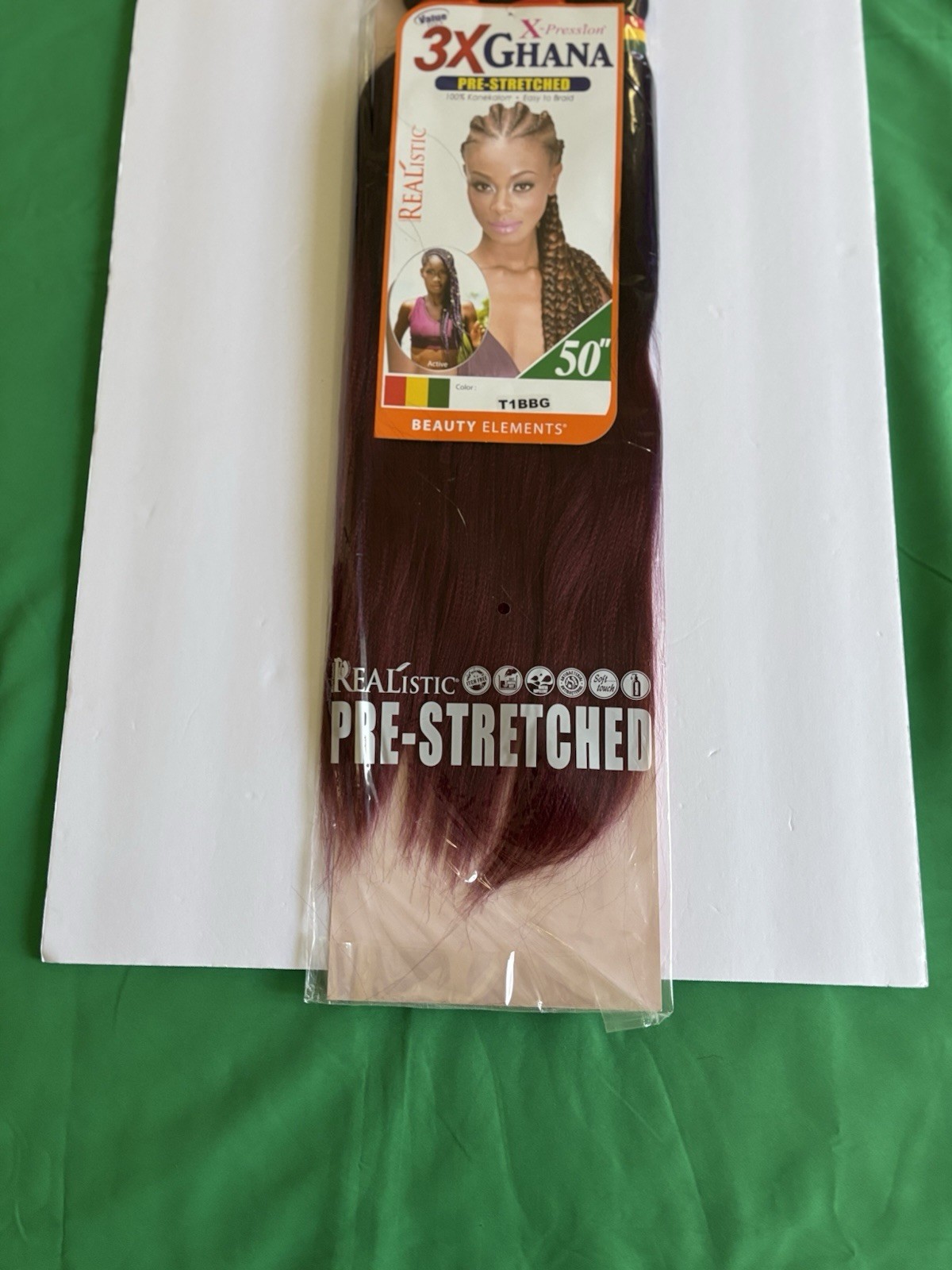 Realistic 50” 3X GHANA PRE STRETCHED 100% Kanekalon – Color T1BBG Brand New