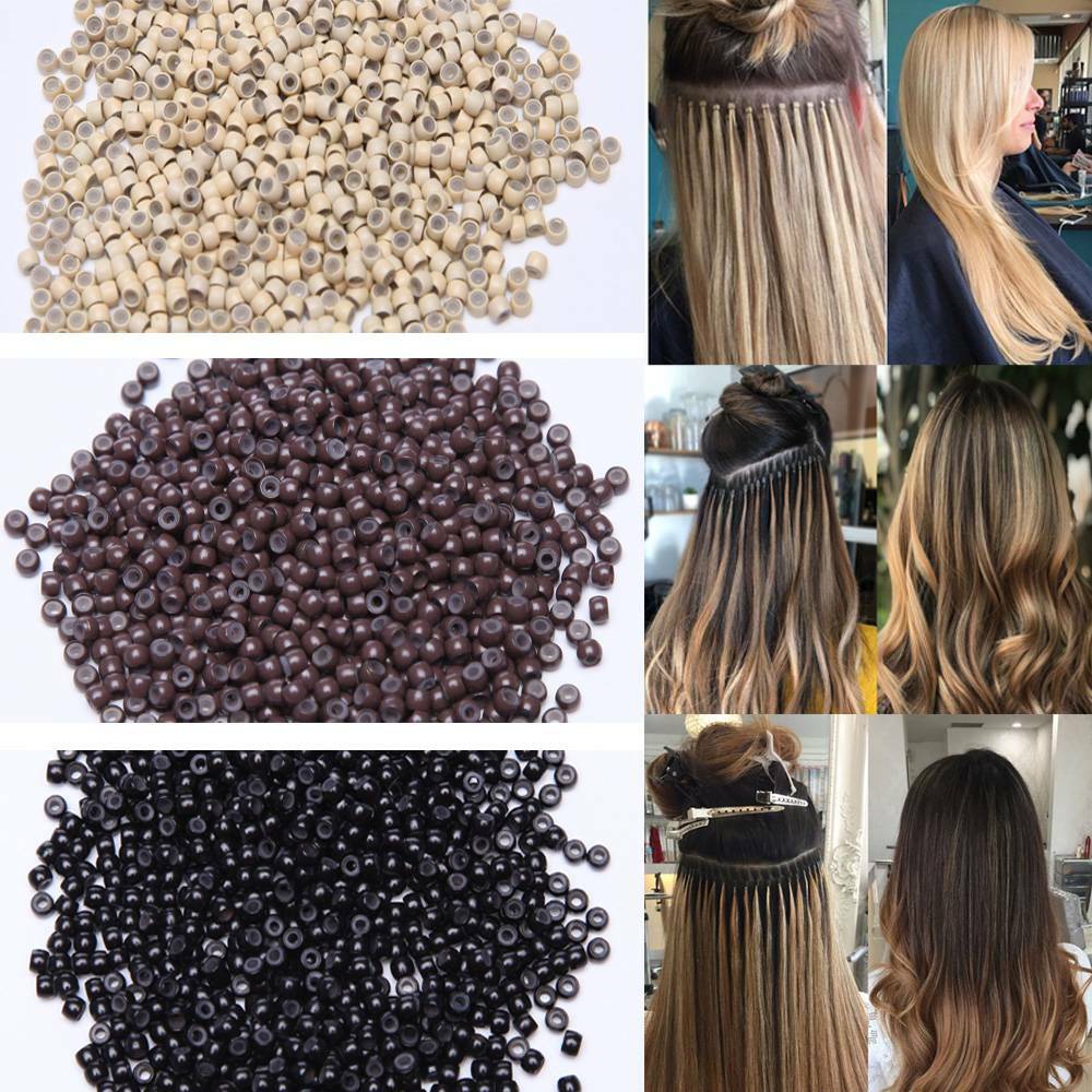 200-1000PCS NANO RING BEADS For Nano Tip Hair Extensions Beige Silicone Line US