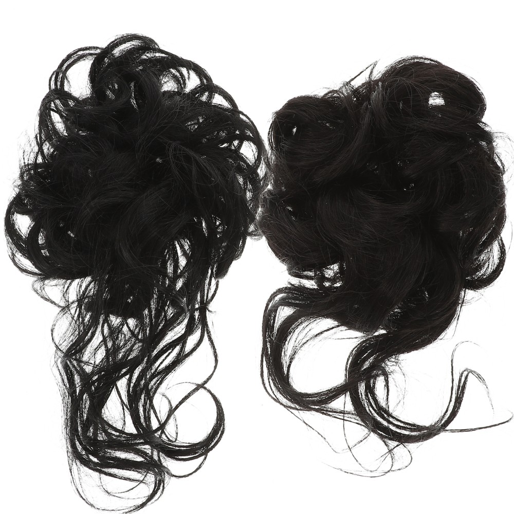 2Pcs Reusable High Temperature Silk Messy Bun Hair Pieces Black Updo Extensions
