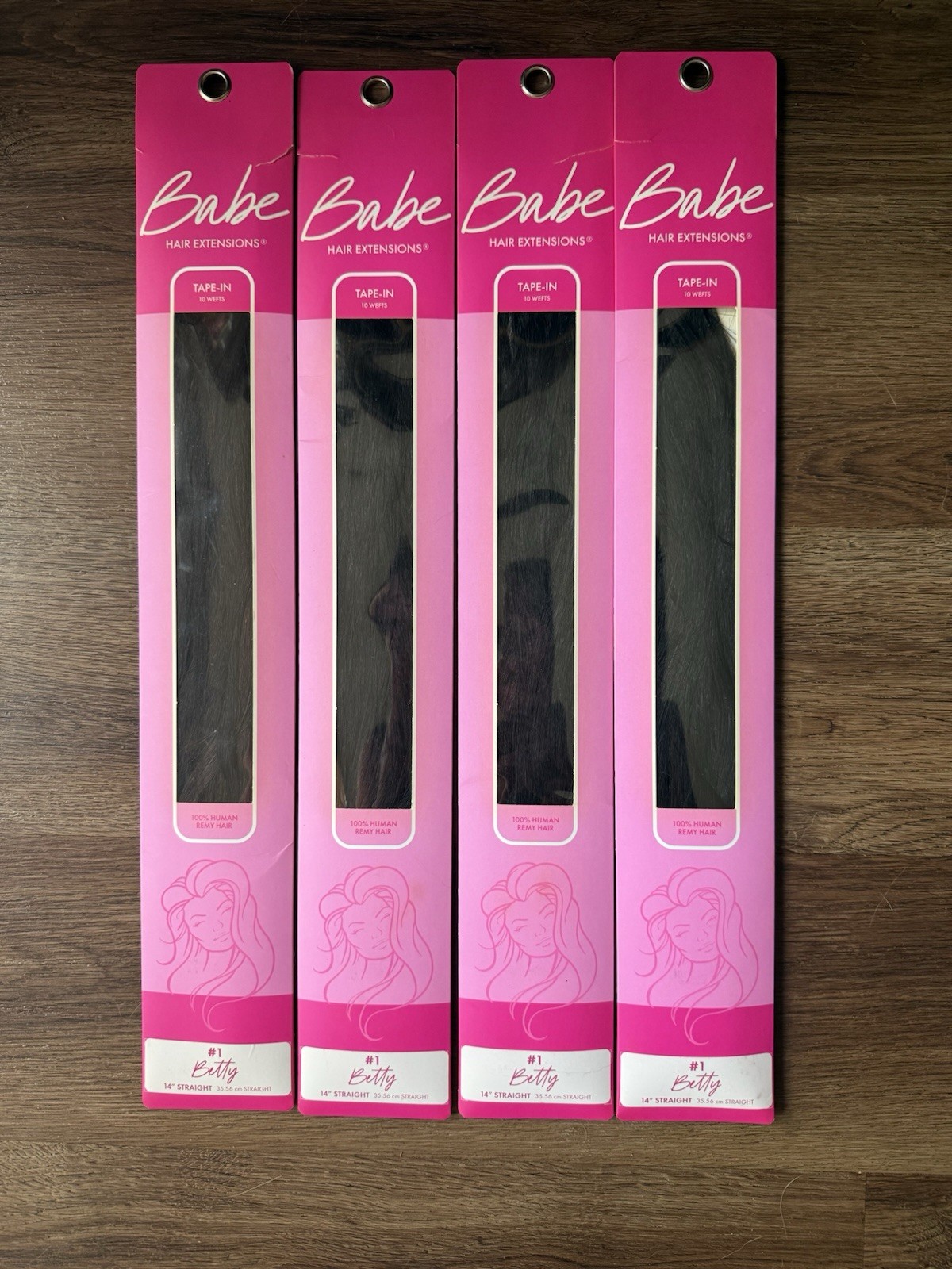 Babe Tape-In Hair Extensions 14in Straight Remy Human Hair Black #1 Betty 10