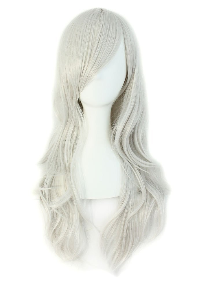 Versatile 28″ Curly Silver Gray Wig – High Temperature Fiber Cosplay Essential