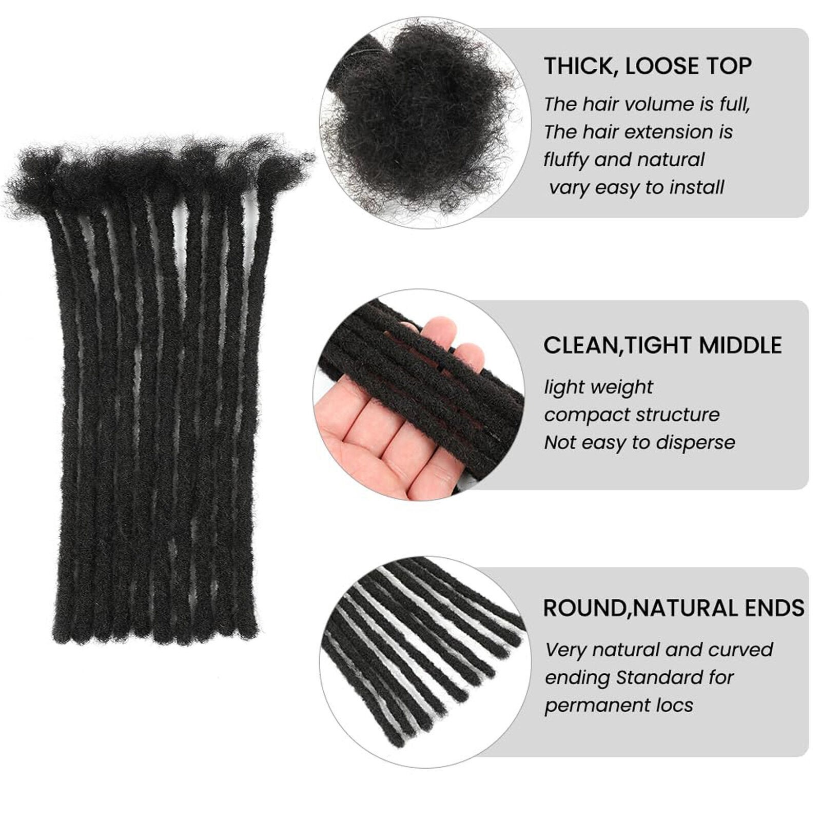 100% Real Human Hair Dreadlocks Extensions Crochet Braiding Hair Dreads Locs