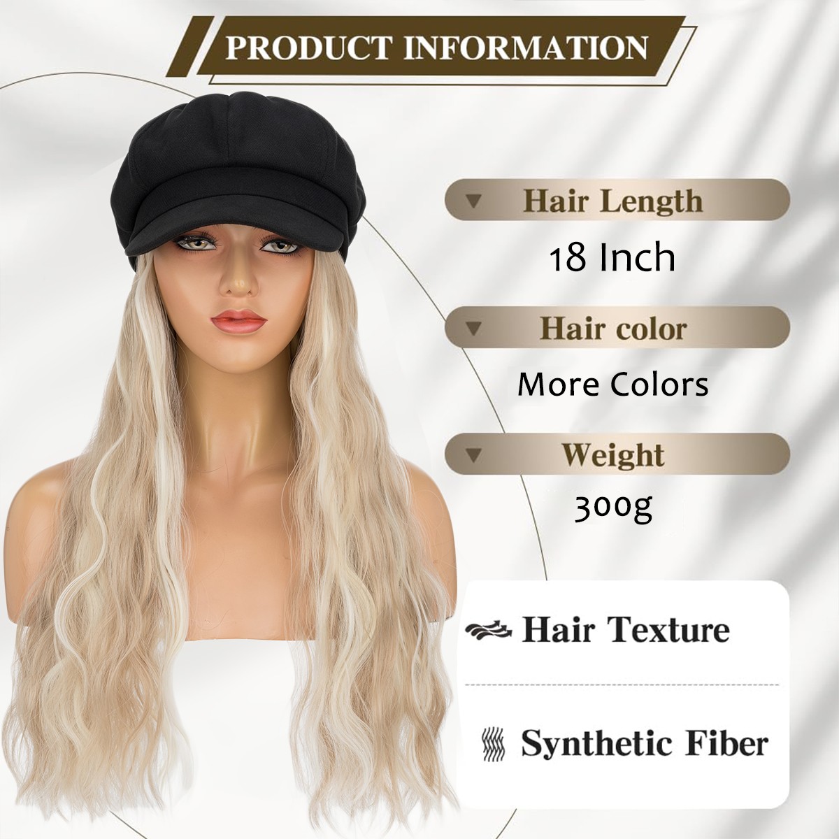 Beanie Hat Wig with 8/11/16/18″ Synthetic Straight&Curly Wavy Hair Knitted Cap