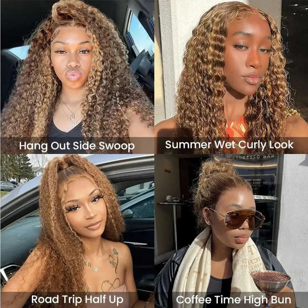 Invisible Strap Highlight Blonde 360 Full Hd Lace Front Wig Glueless Wig Curly