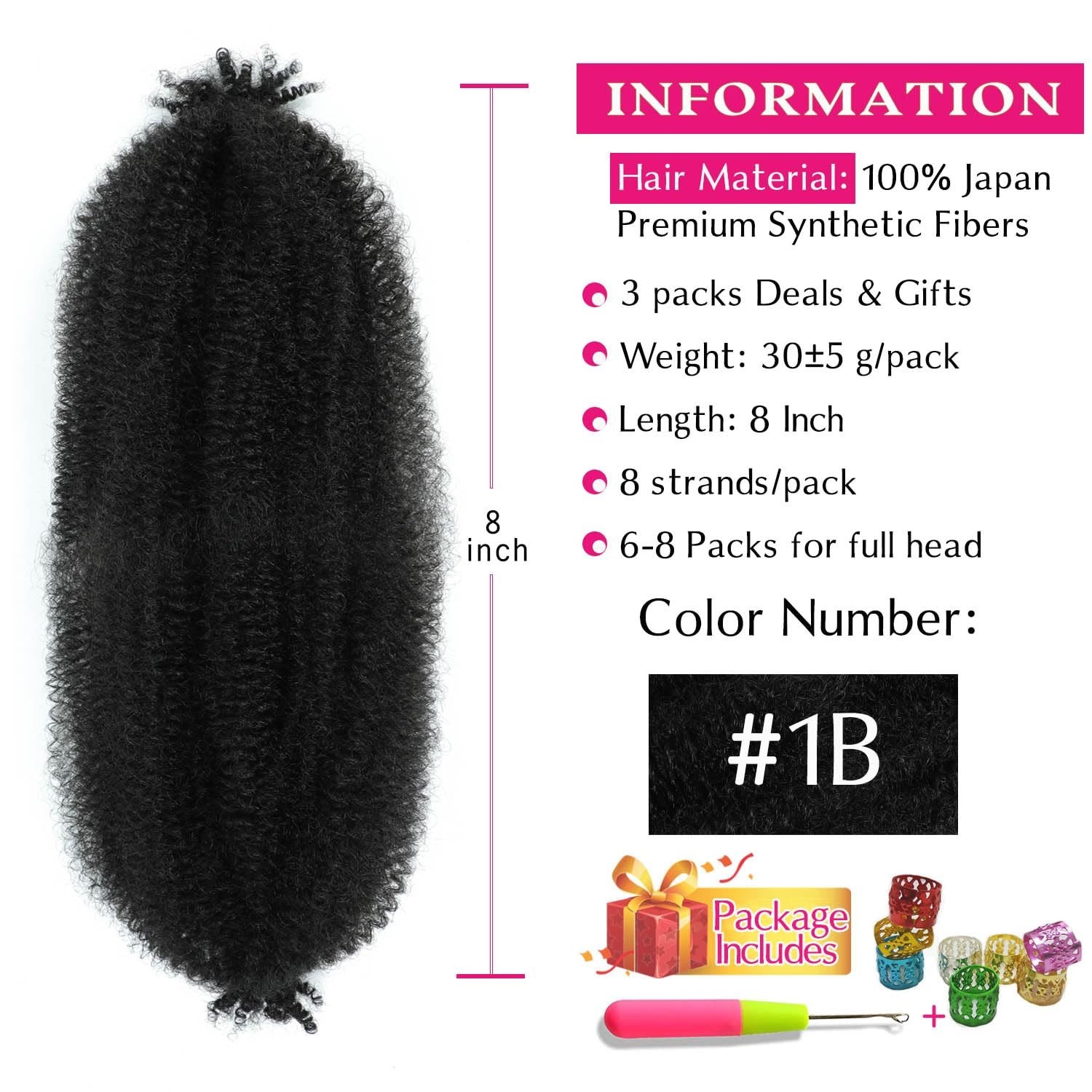 Lightweight 8 Inch Spring Twist Hair – Pack of 3, Pre-Separated for Easy Styling