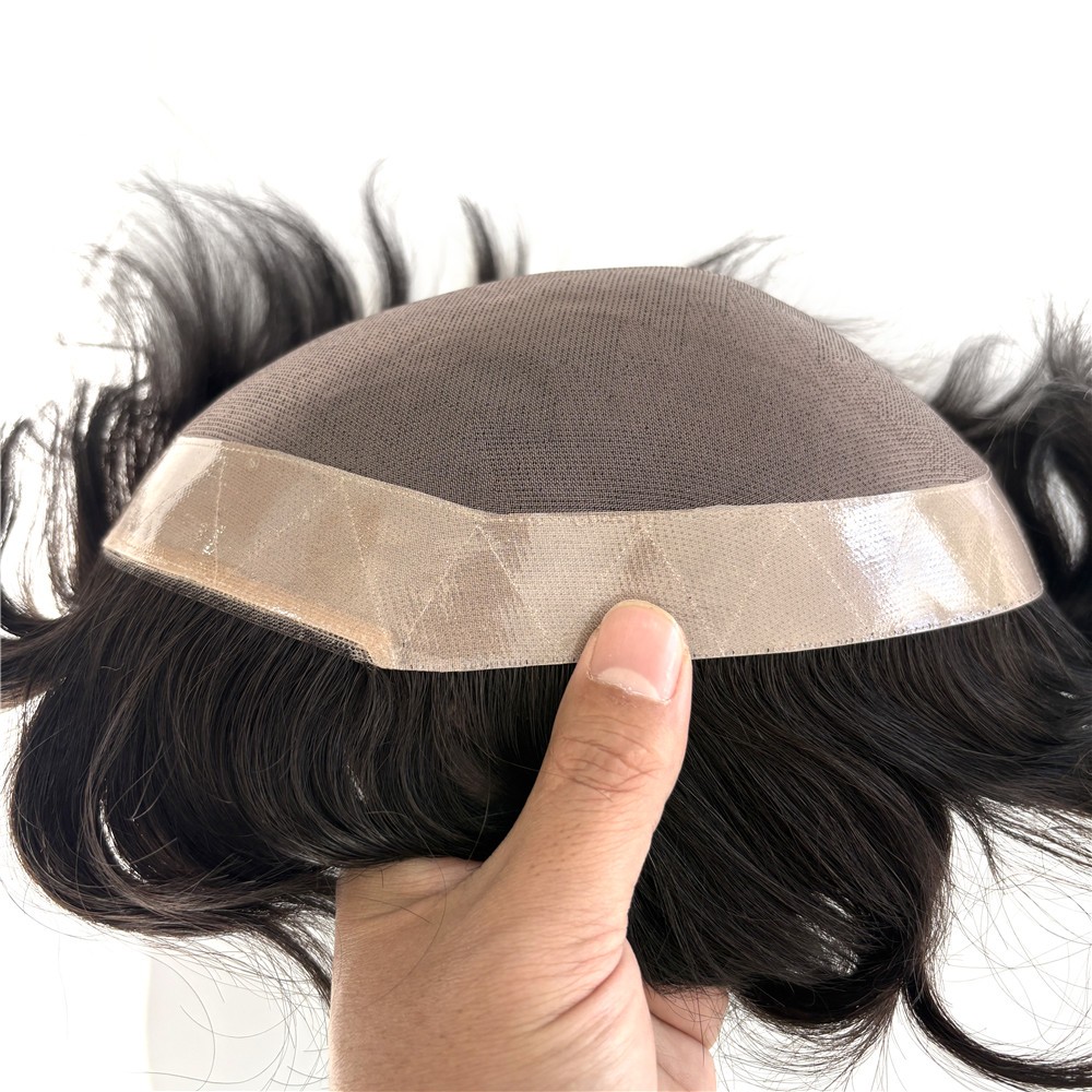 Toupee Men Hair Mono Poly Coating Human Hair Replecement System Toupee Hairpiece