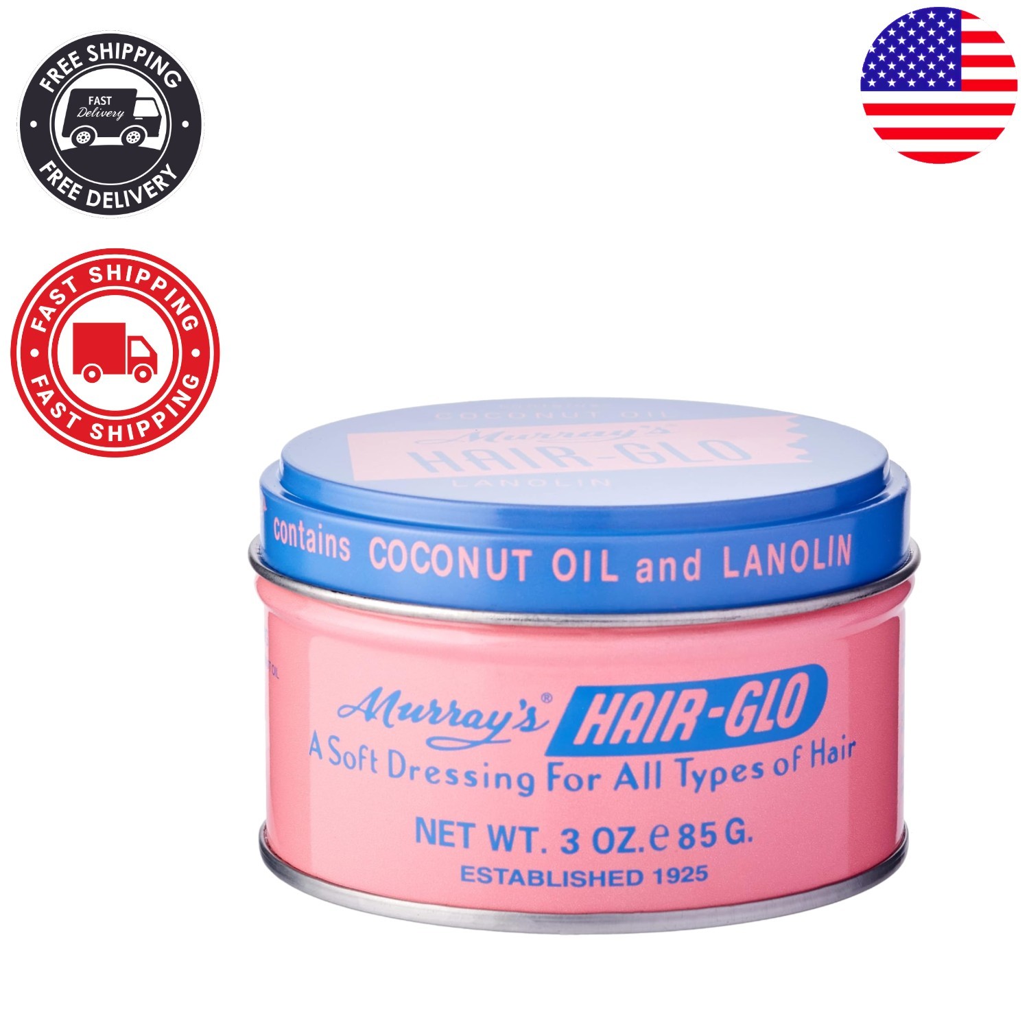 Hair Glo High Shine Pomade – Coconut Oil Infused, 3 Oz, Ideal for All Hair Types