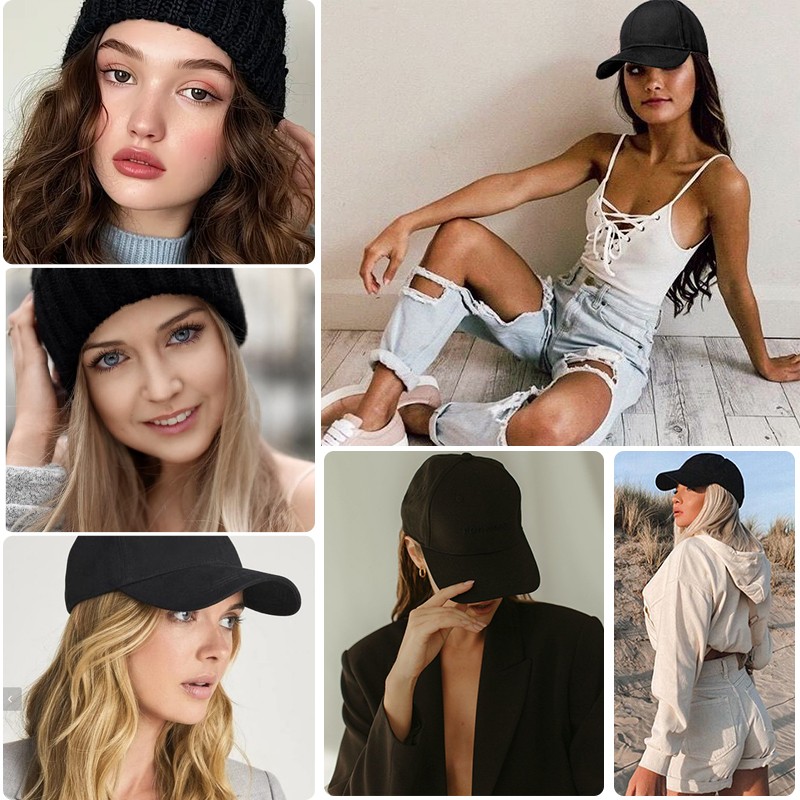 8 In Hat Wig With Hair Attached For Women Black White Brown Baseball Beanie Cap