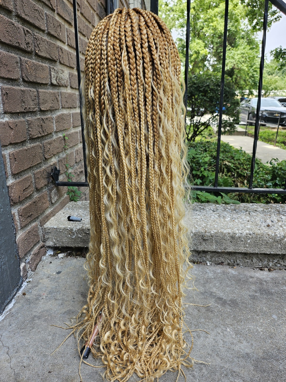 Lace Front Synthetic Wig Blonde Braided Long Wavy Free Part Adjustable Strap