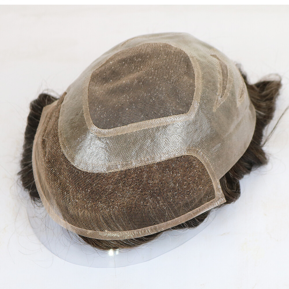 French Lace Front Mens Toupee Hairpieces Natural Hairline Fine Mono Hair Toupee