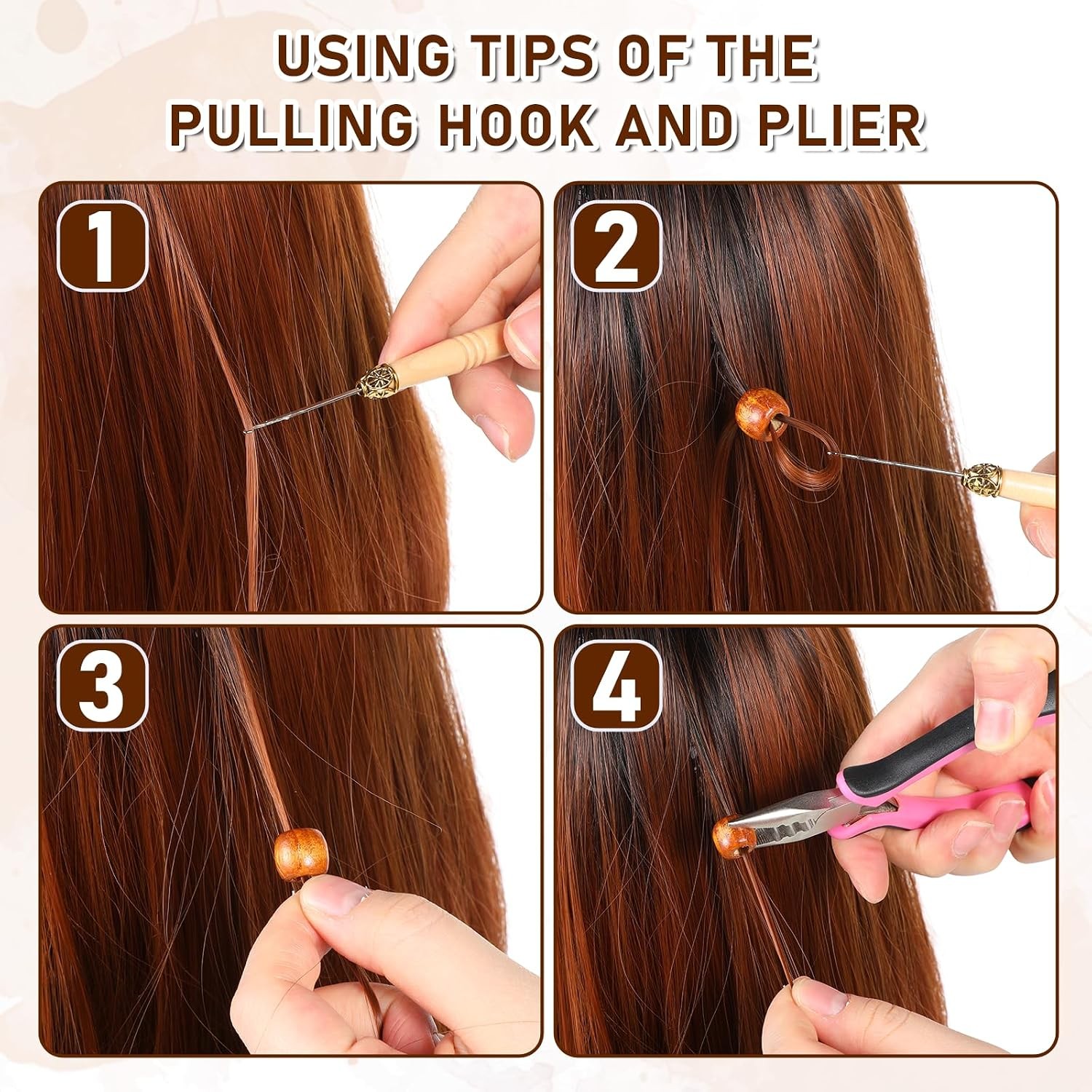 3 PCS Hair Extension Tools Kit, Microlinks Beads Pliers for Beads, Loop Needle