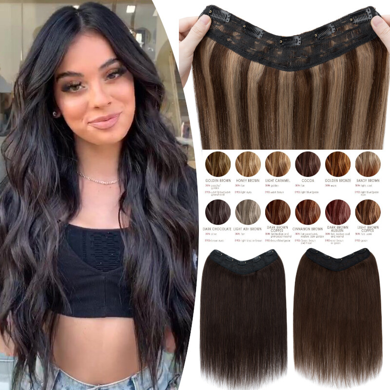 V Shape One Piece THICK Real Remy Clip in Human Hair Extensions Full Head U Part