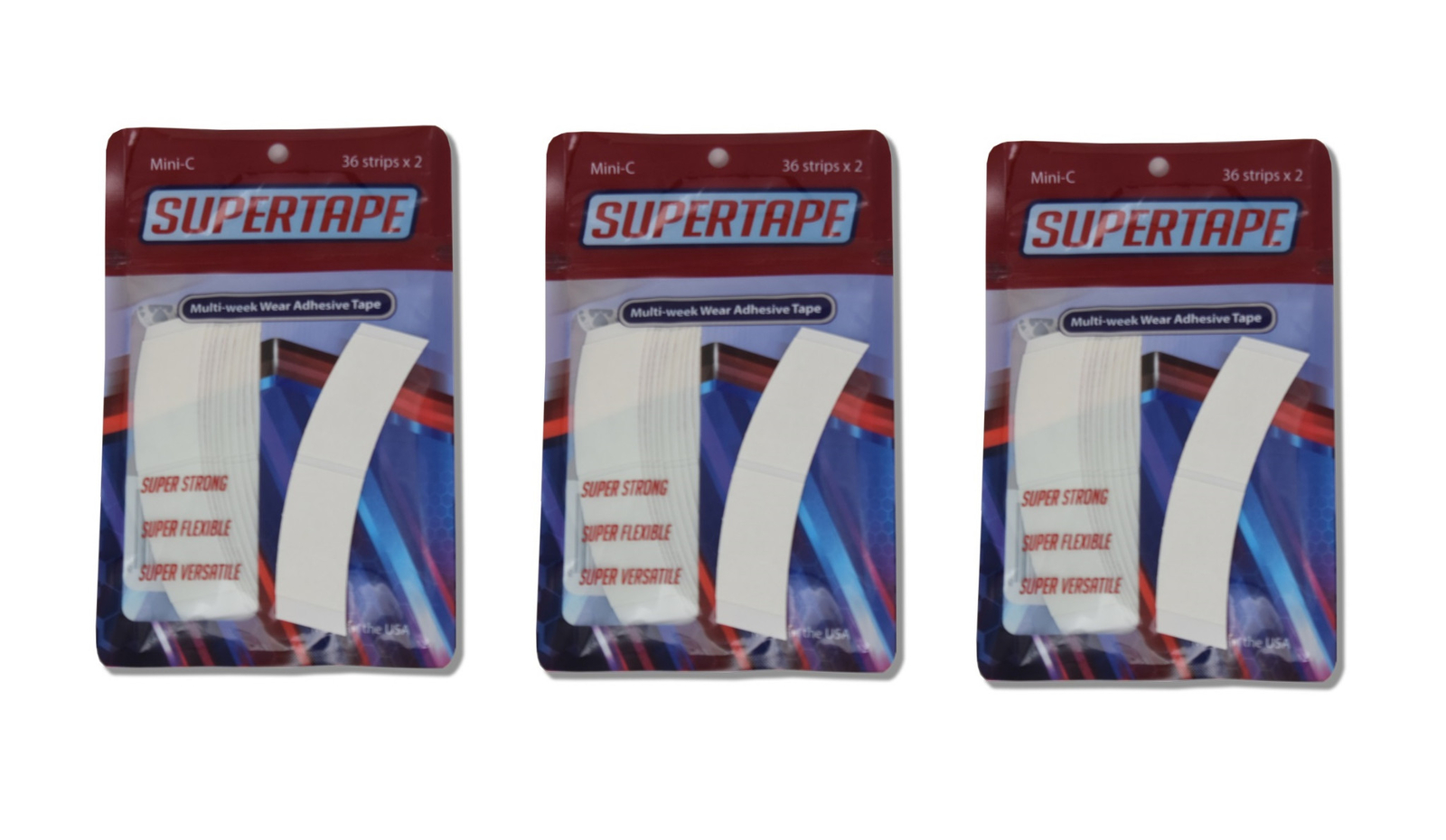SUPERTAPE MINI C CONTOUR HAIRPIECE ULTRA HOLD TAPE LACE WIGS 3 PACKS OF 72 PCS