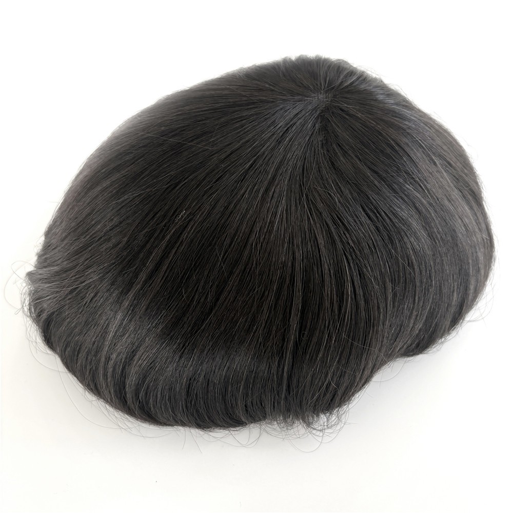 Toupee Men Hair Mono Poly Coating Human Hair Replecement System Toupee Hairpiece