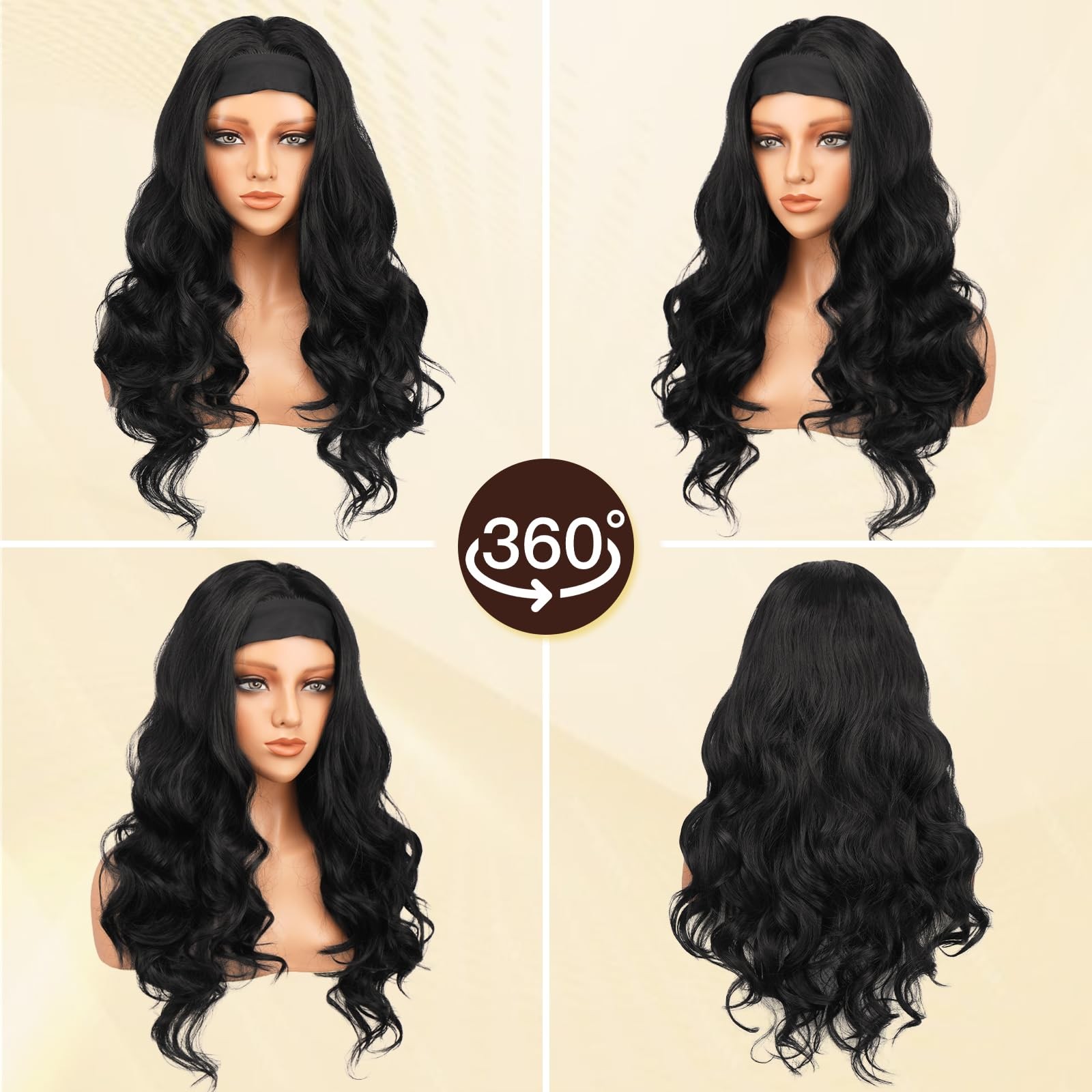 Body Wave Headband for Black , Kinky Straight Yaki 22 Inch Wear & Go Glueless…