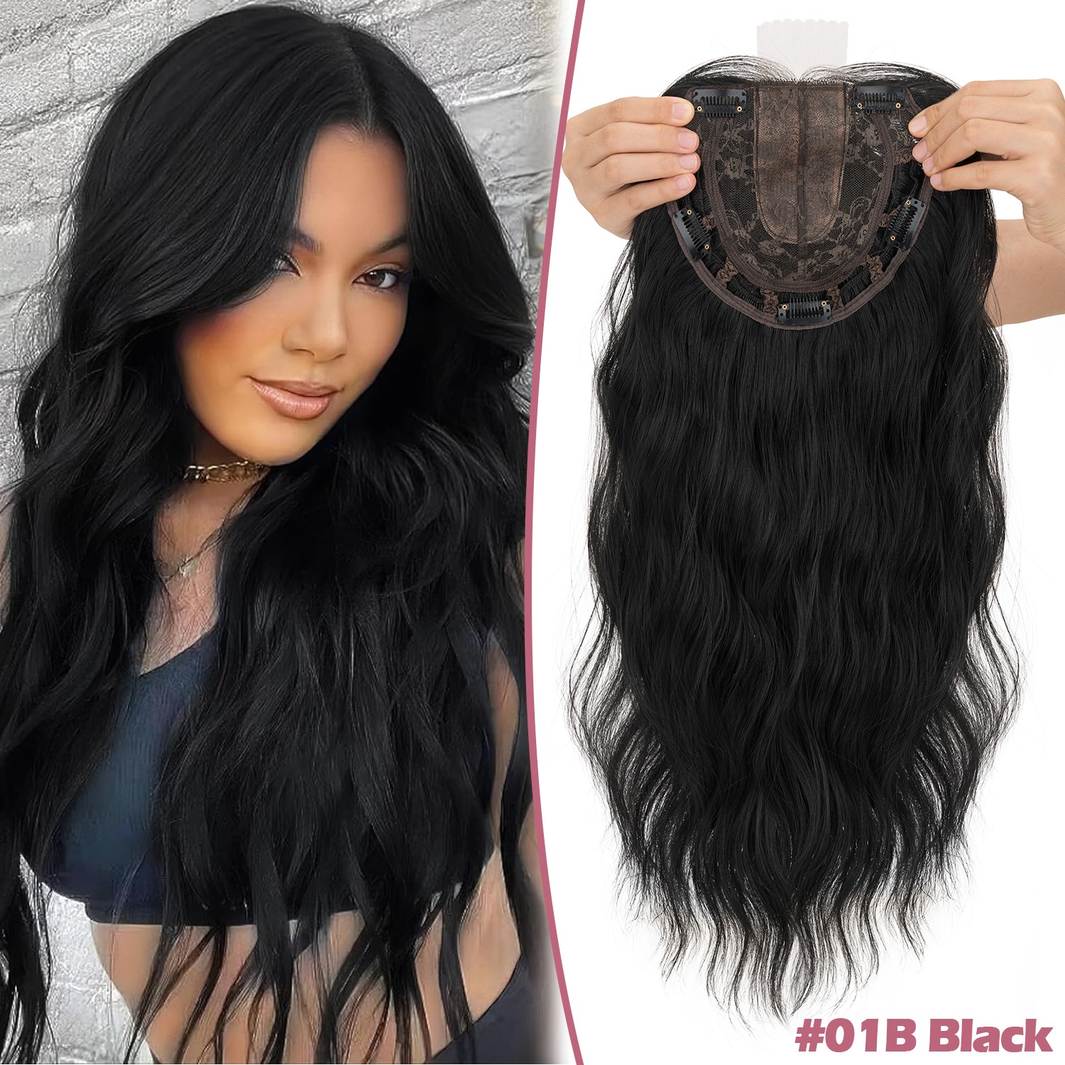 Free Part Women Topper Real AS Human Hair Toupee Clip in Water Wave Hairpiece US
