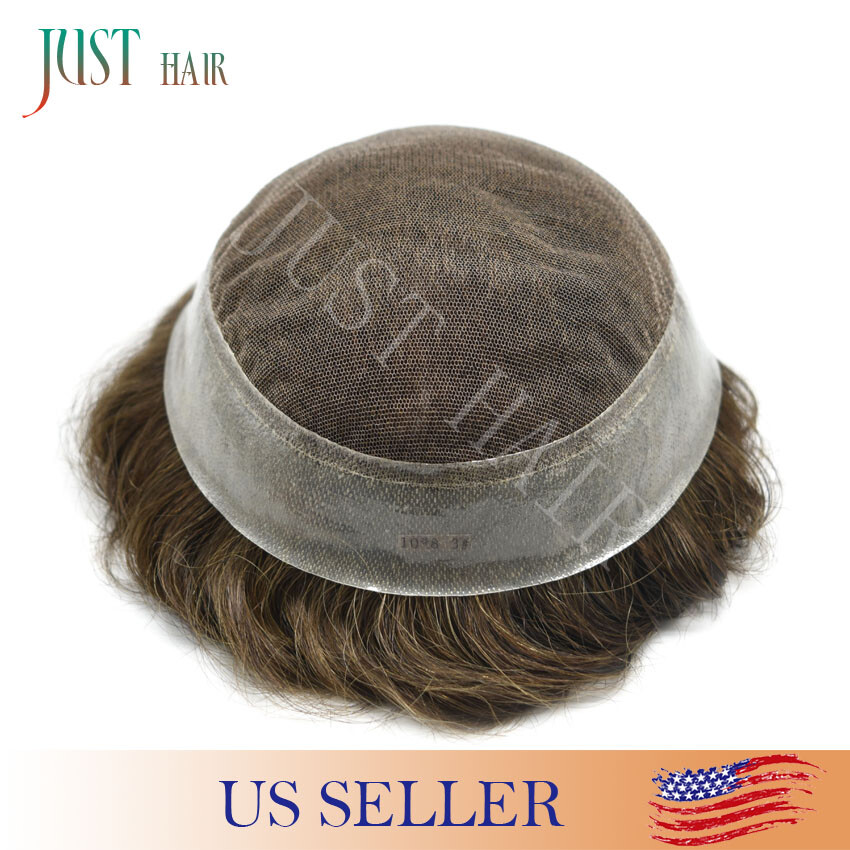 French Lace Front Mens Toupee Poly Skin Hairpieces Human Hair Replacement System