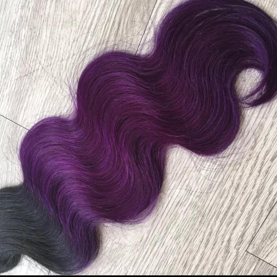 12A RAW PERUVIAN VIRGIN HUMAN HAIR 1B#/PURPLE ROOT OMBRE BODY WAVES 24+24+24INCH